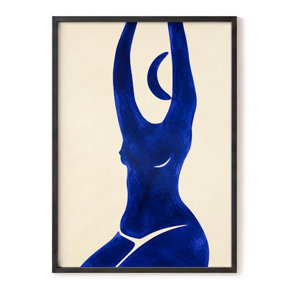 Cobalt in Motion, blue, beige, yellow abstract wall art, front artwork view
