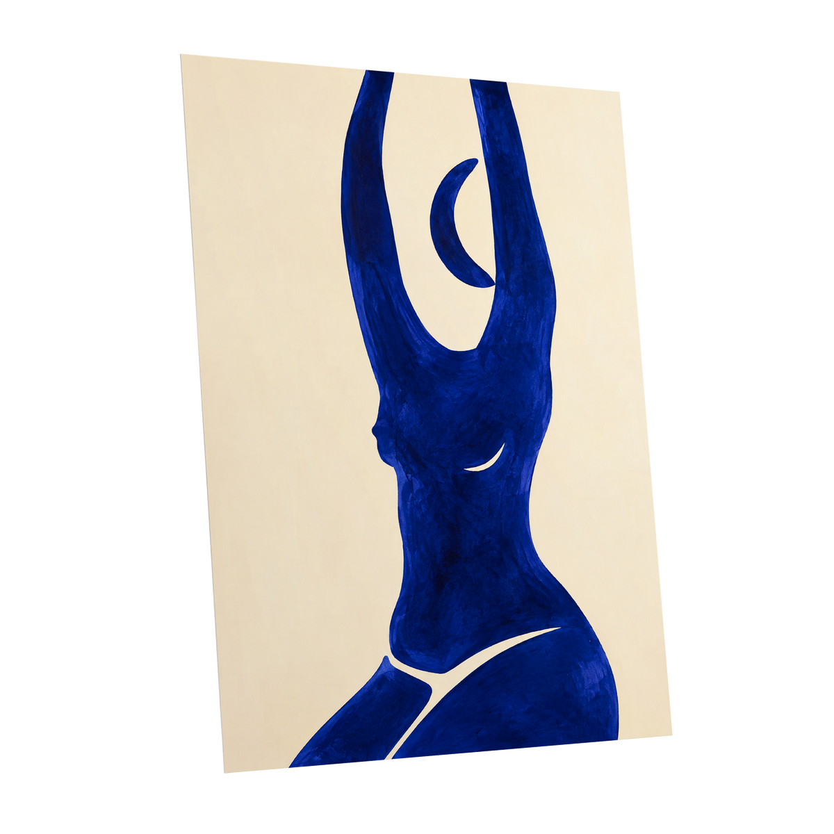 Cobalt in Motion, blue, beige, yellow abstract wall art shown as a unframed poster wall art print