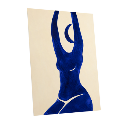 Cobalt in Motion, blue, beige, yellow abstract wall art shown as a unframed poster wall art print