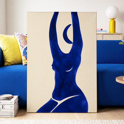 Cobalt in Motion, blue, beige, yellow abstract wall art displayed in a styled interior, gallery view 3
