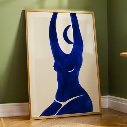 Cobalt in Motion, blue, beige, yellow abstract wall art displayed in a styled interior, gallery view 6