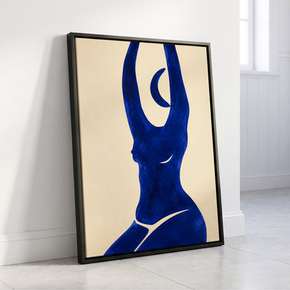 Cobalt in Motion, blue, beige, yellow abstract wall art displayed in a styled interior, gallery view 8
