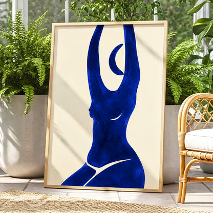 Cobalt in Motion, blue, beige, yellow abstract wall art displayed in a styled interior, gallery view 9