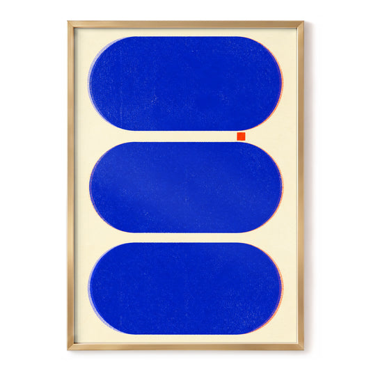 Cobalt Intervals, blue, beige, orange minimalist wall art, front artwork view