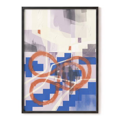Cobalt Loops, blue, orange, purple abstract wall art, front artwork view