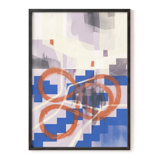 Cobalt Loops, blue, orange, purple abstract wall art, front artwork view