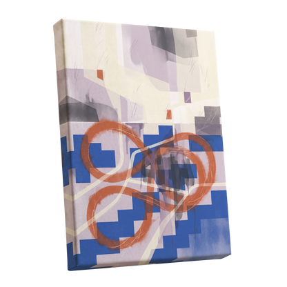 Cobalt Loops, blue, orange, purple abstract wall art shown as a stretched canvas wall art