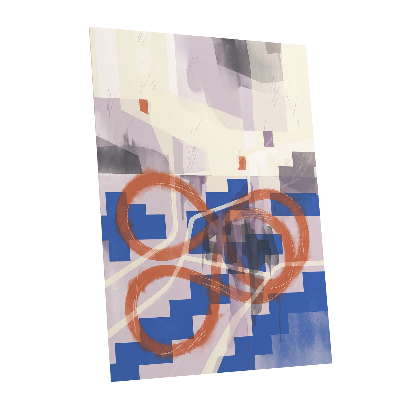 Cobalt Loops, blue, orange, purple abstract wall art shown as a unframed poster wall art print