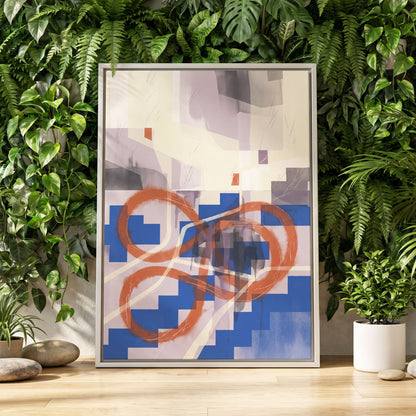 Cobalt Loops, blue, orange, purple abstract wall art displayed in a styled interior, gallery view 8
