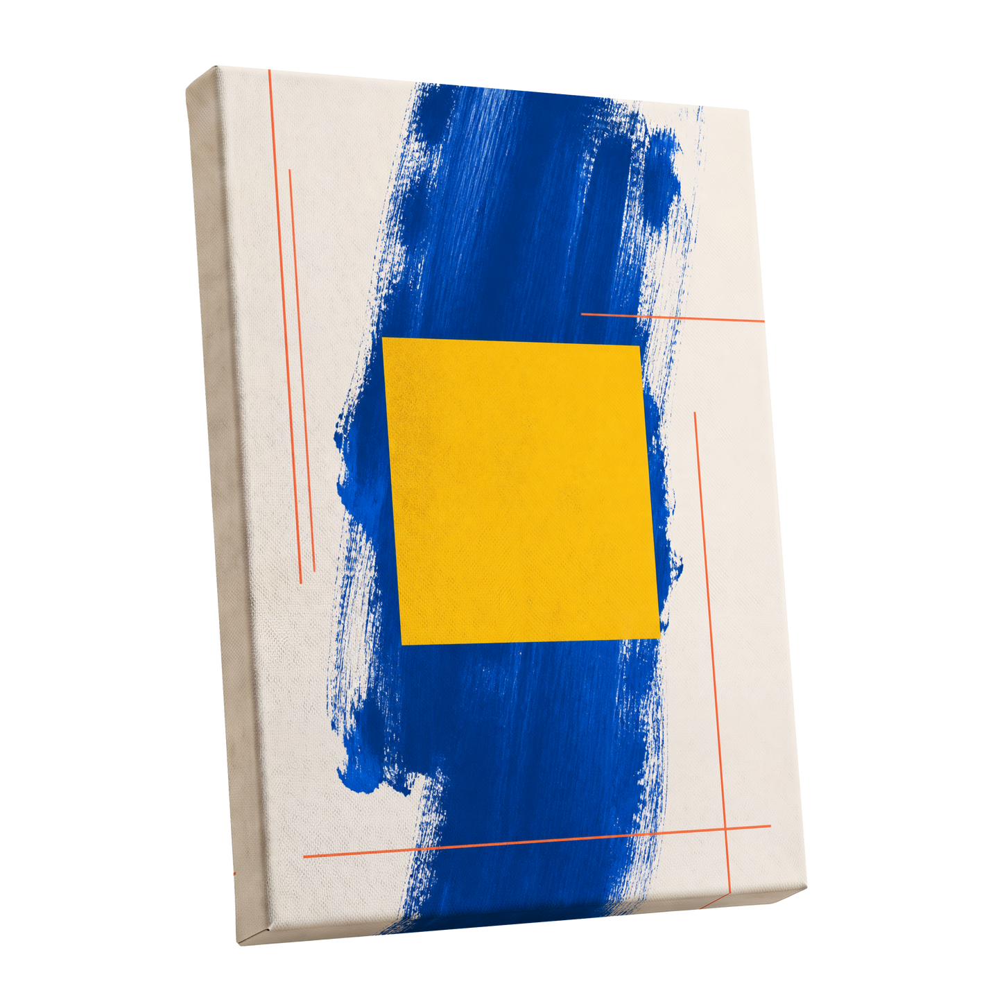 Cobalt Measure, blue, yellow, beige abstract wall art shown as a stretched canvas wall art