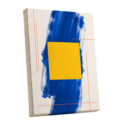 Cobalt Measure, blue, yellow, beige abstract wall art shown as a stretched canvas wall art