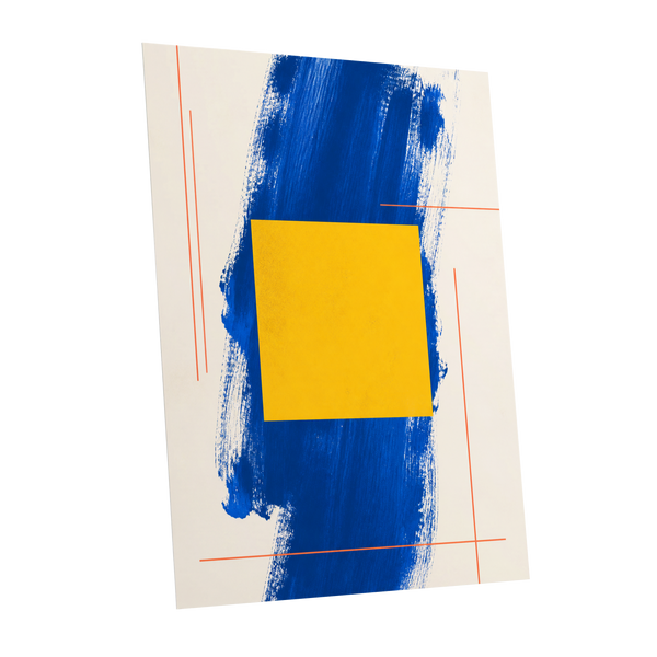 Cobalt Measure, blue, yellow, beige abstract wall art shown as a unframed poster wall art print