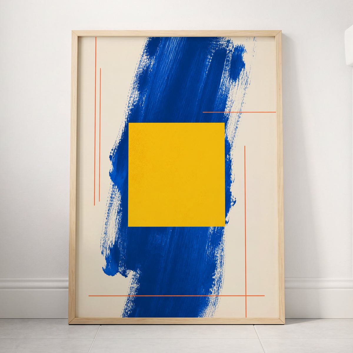 Cobalt Measure, blue, yellow, beige abstract wall art displayed in a styled interior, gallery view 4
