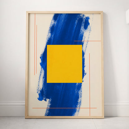 Cobalt Measure, blue, yellow, beige abstract wall art displayed in a styled interior, gallery view 4