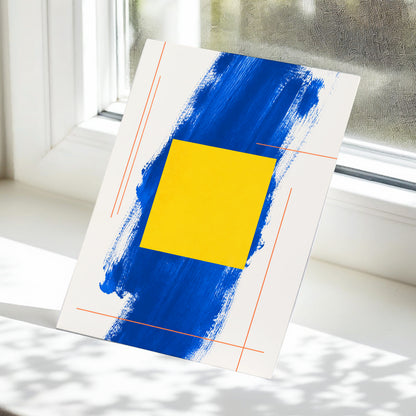 Cobalt Measure, blue, yellow, beige abstract wall art displayed in a styled interior, gallery view 5
