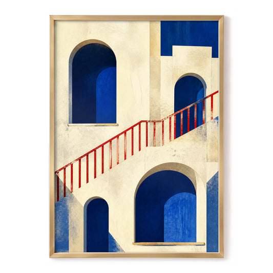 Cobalt Passage, beige, blue, red minimalist wall art, front artwork view