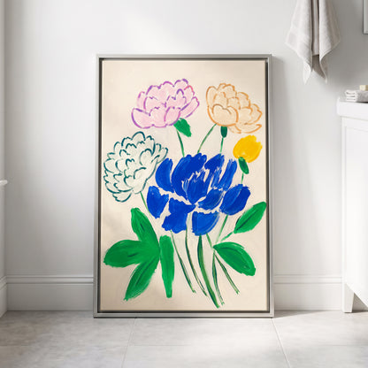 Cobalt Petal Reverie, blue, green, beige floral wall art displayed in a styled interior, gallery view 4