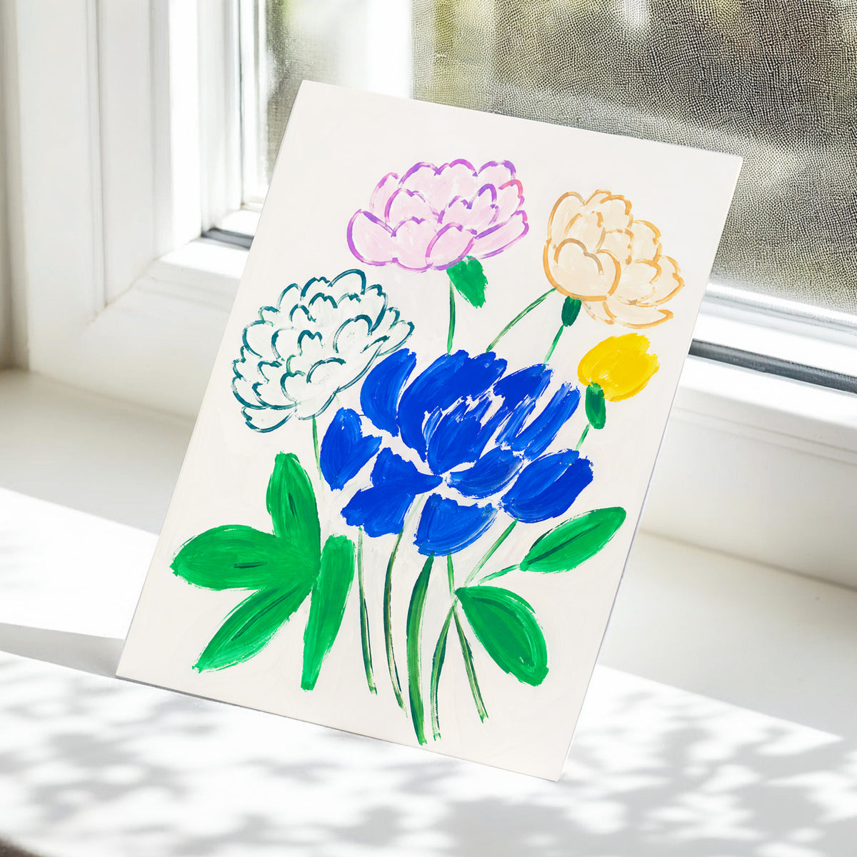Cobalt Petal Reverie, blue, green, beige floral wall art displayed in a styled interior, gallery view 5