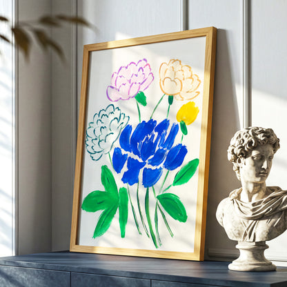 Cobalt Petal Reverie, blue, green, beige floral wall art displayed in a styled interior, gallery view 6
