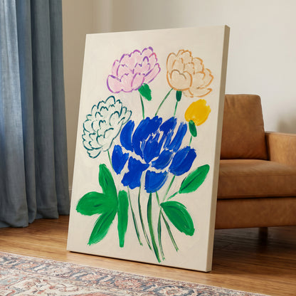 Cobalt Petal Reverie, blue, green, beige floral wall art displayed in a styled interior, gallery view 7