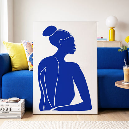 Cobalt Poise, blue, white minimalist wall art on canvas displayed in a styled interior, gallery view 2
