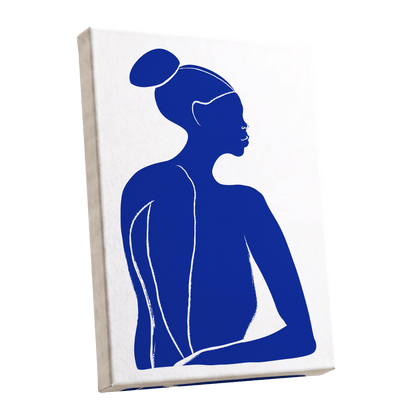 Cobalt Poise, blue, white minimalist wall art shown as a stretched canvas wall art