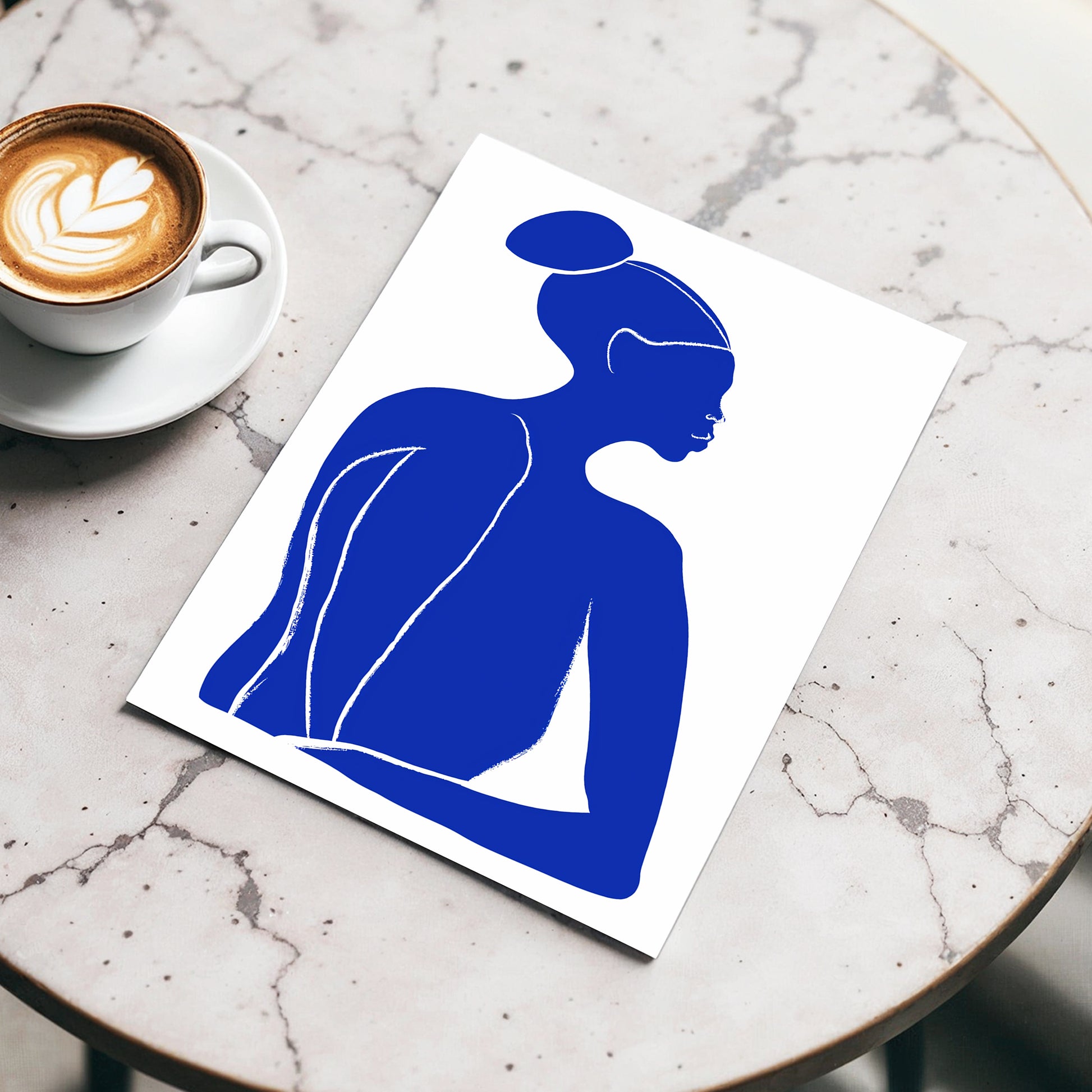 Cobalt Poise, blue, white minimalist wall art displayed in a styled interior, gallery view 3