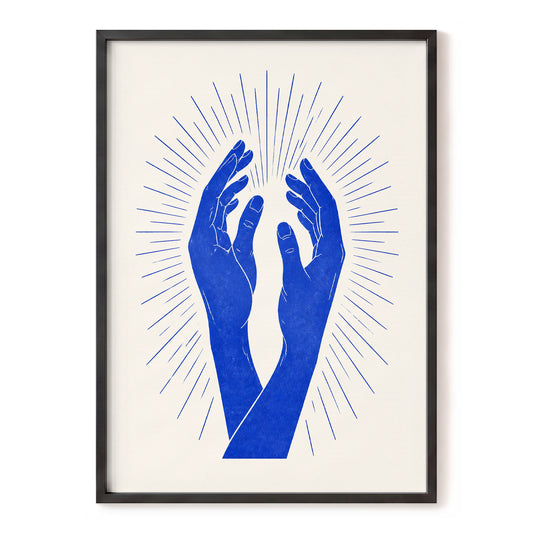Cobalt Radiance, blue, beige, white minimalist wall art, front artwork view