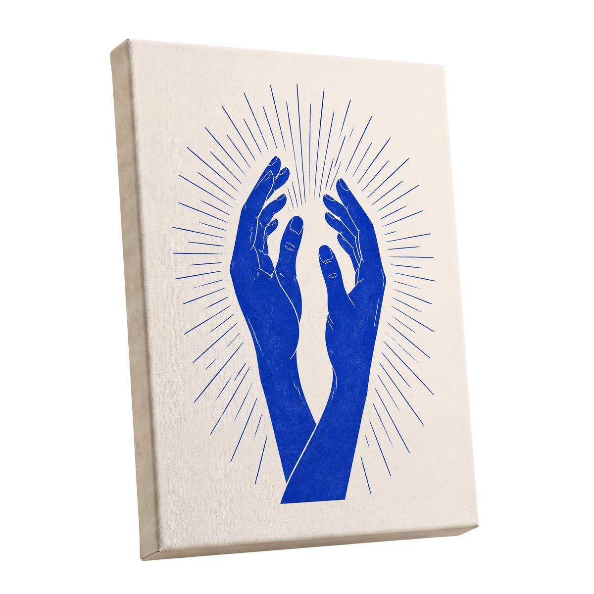 Cobalt Radiance, blue, beige, white minimalist wall art shown as a stretched canvas wall art