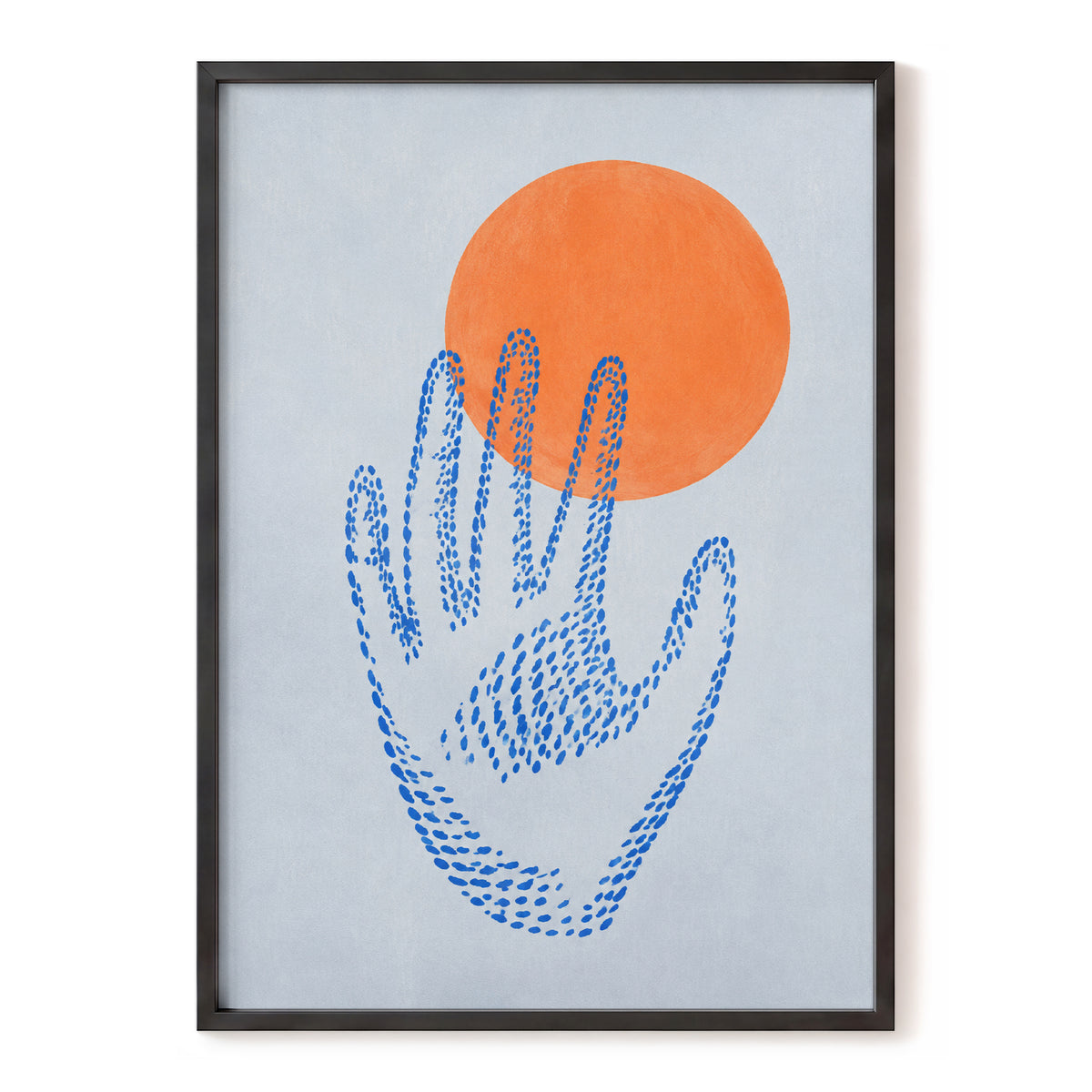 Cobalt Reach, blue, orange, gray minimalist wall art, front artwork view