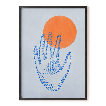 Cobalt Reach, blue, orange, gray minimalist wall art, front artwork view