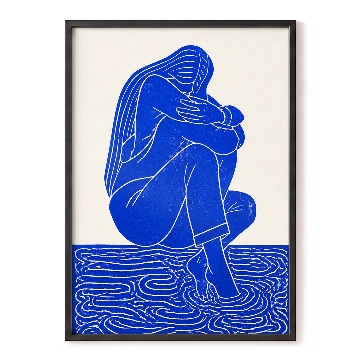 Cobalt Reverie, blue, beige, white minimalist wall art, front artwork view