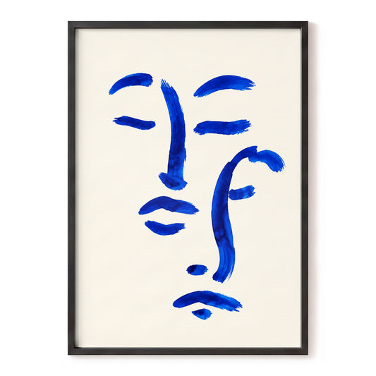 Cobalt Reverie, blue, beige, white minimalist wall art, front artwork view