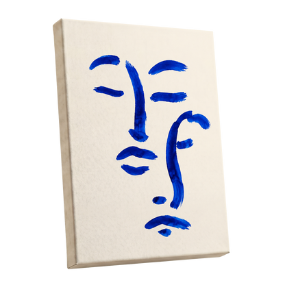 Cobalt Reverie, blue, beige, white minimalist wall art shown as a stretched canvas wall art