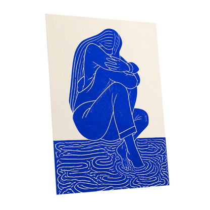 Cobalt Reverie, blue, beige, white minimalist wall art shown as a unframed poster wall art print