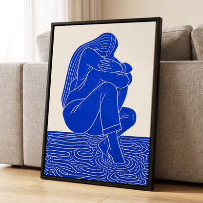 Cobalt Reverie, blue, beige, white minimalist wall art displayed in a styled interior, gallery view 4