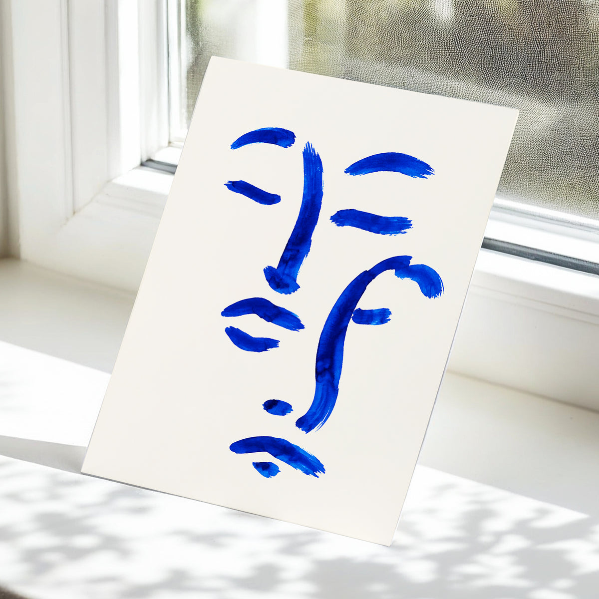 Cobalt Reverie, blue, beige, white minimalist wall art displayed in a styled interior, gallery view 5