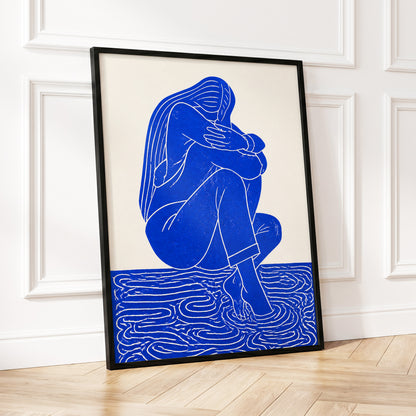 Cobalt Reverie, blue, beige, white minimalist wall art displayed in a styled interior, gallery view 9