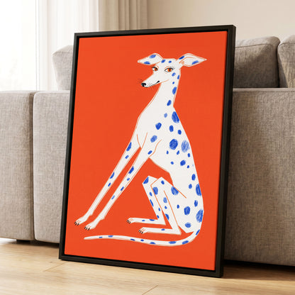 Cobalt Spot Greyhound, orange, white, blue nature wall art displayed in a styled interior, gallery view 4
