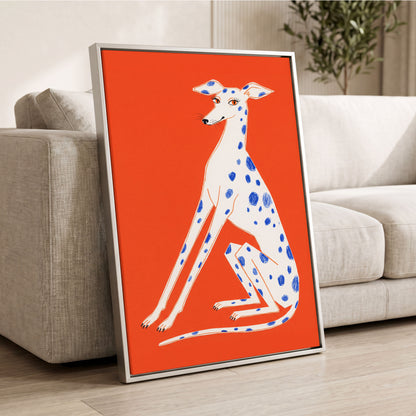 Cobalt Spot Greyhound, orange, white, blue nature wall art displayed in a styled interior, gallery view 8