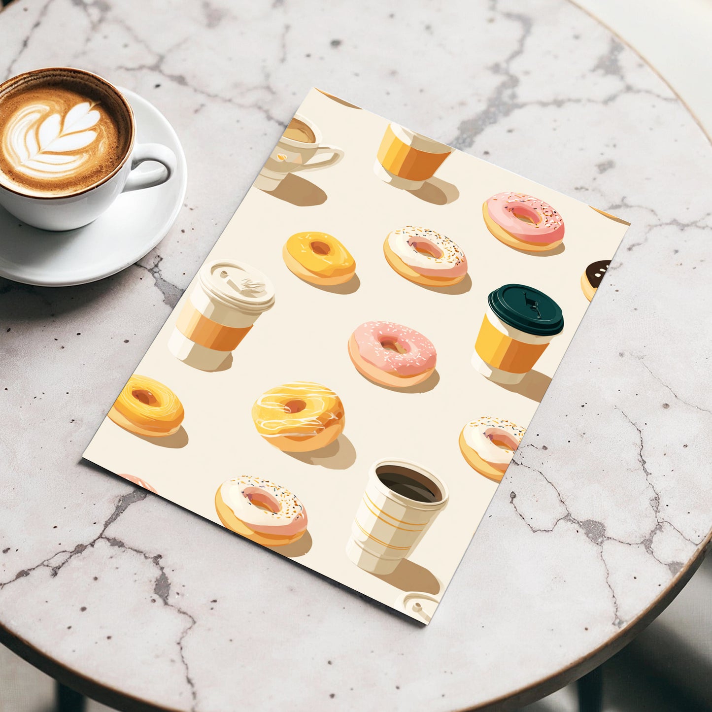 Coffee & Doughnut Parade, beige, orange, pink minimalist wall art displayed in a styled interior, gallery view 3