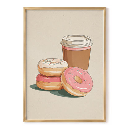 Coffee & Doughnuts, beige, brown, pink minimalist wall art, front artwork view