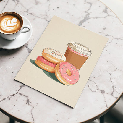 Coffee & Doughnuts, beige, brown, pink minimalist wall art displayed in a styled interior, gallery view 3