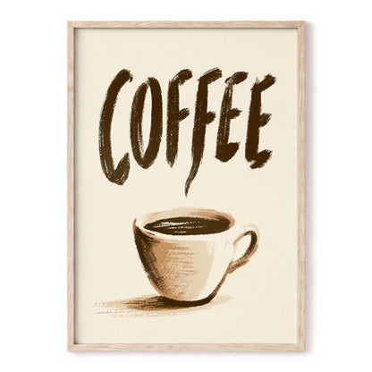Coffee, Boldly, beige, brown, white minimalist wall art, front artwork view