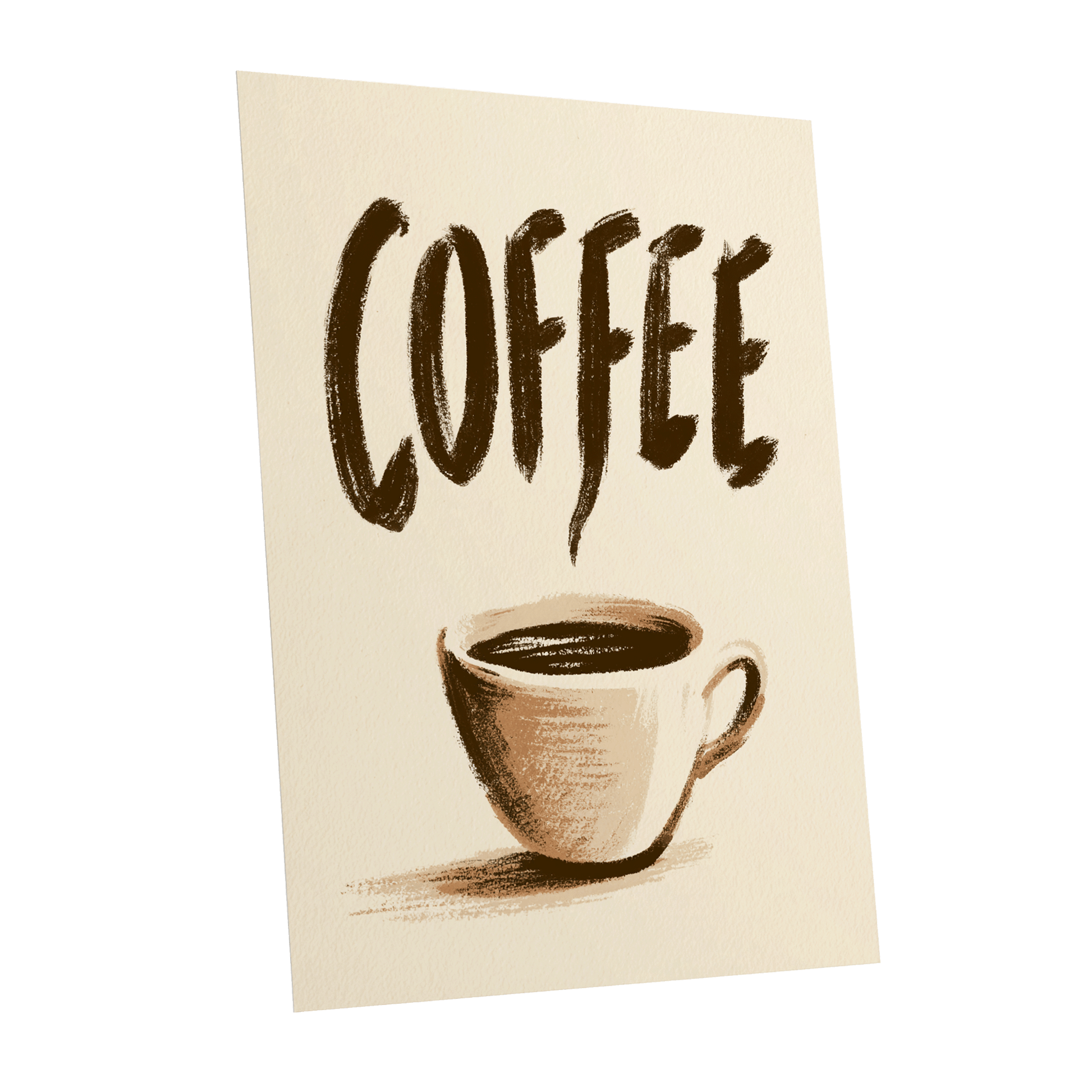 Coffee, Boldly, beige, brown, white minimalist wall art shown as a unframed poster wall art print