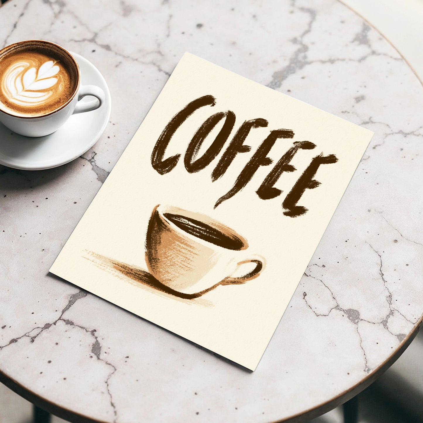 Coffee, Boldly, beige, brown, white minimalist wall art displayed in a styled interior, gallery view 3
