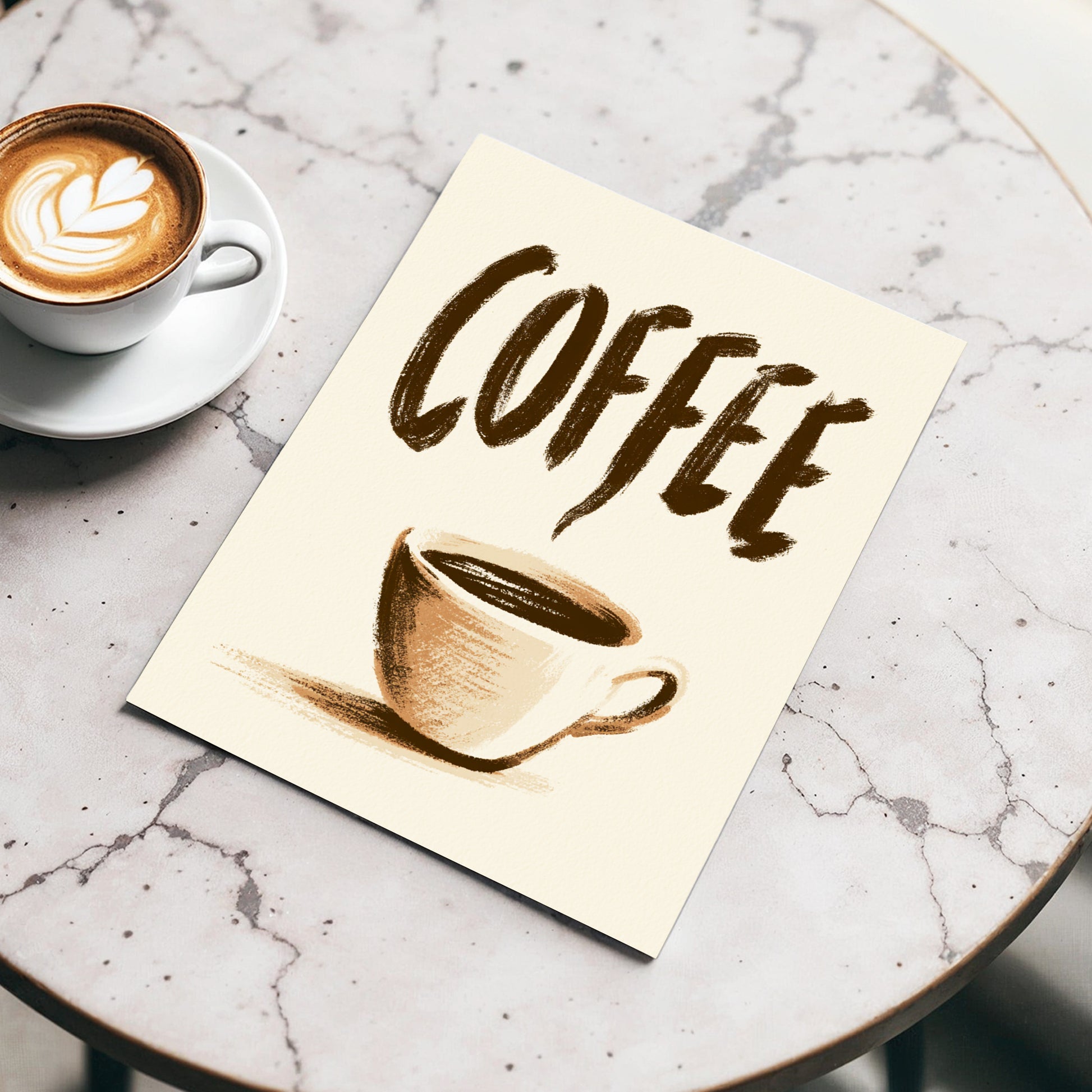 Coffee, Boldly, beige, brown, white minimalist wall art displayed in a styled interior, gallery view 3