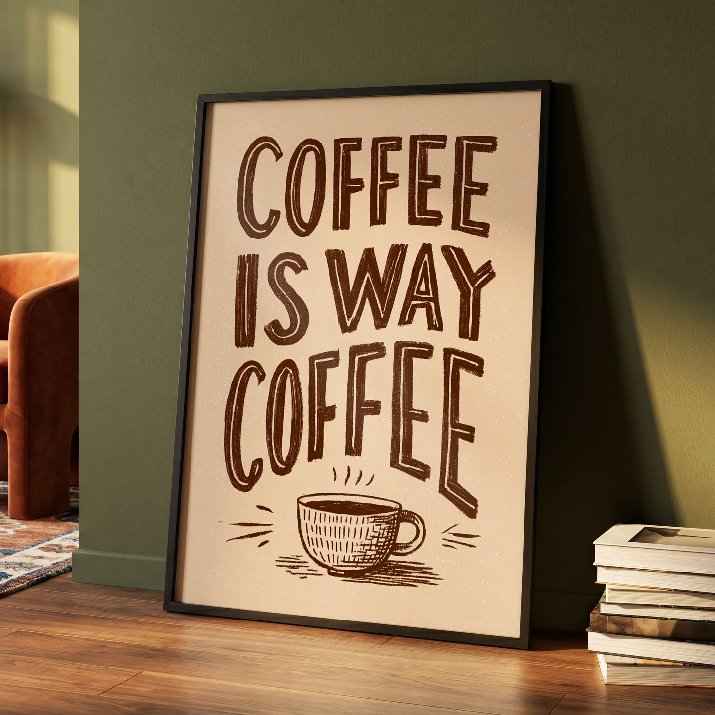 Coffee Is the Way, beige, brown, white minimalist wall art displayed in a styled interior, gallery view 4