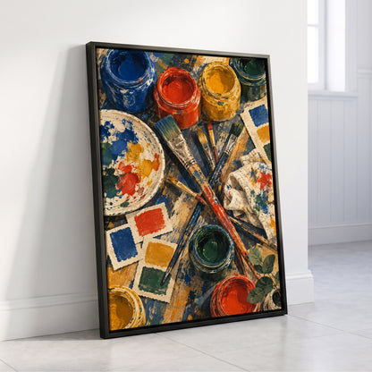 Colour at Work, blue, red, yellow abstract wall art displayed in a styled interior, gallery view 4