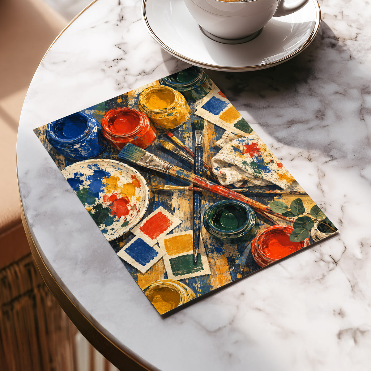 Colour at Work, blue, red, yellow abstract wall art displayed in a styled interior, gallery view 5